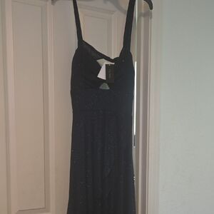 City Studio Dark Blue Sparkle Maxi Dress with Strappy Twist. 46in Length.